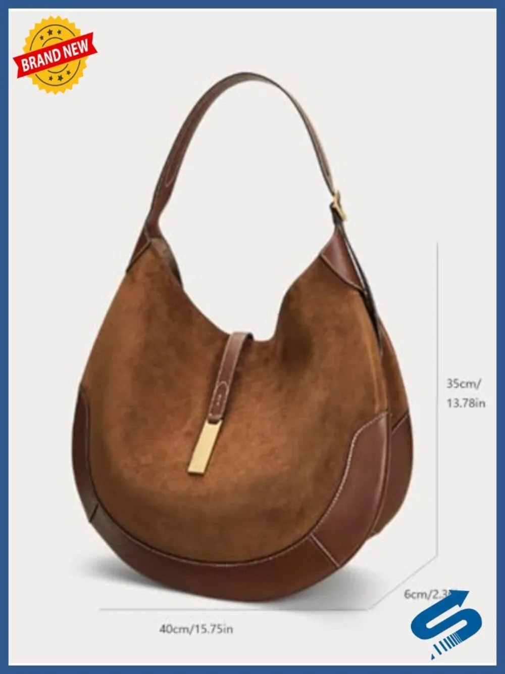 Suede & Split Leather Hobo Shoulder Bag Large Capacity Magnetic Closure Tote